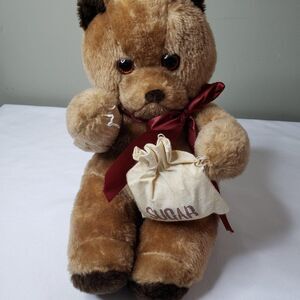 Vintage 90s ACE Novelty Toy Brown Sugar Bear Plush Shredded Paper Stuffed Animal
